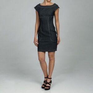 Miss Sixty | Gray Sheath Dress with Wide Neckline, Zippers and Zigzag Stitching